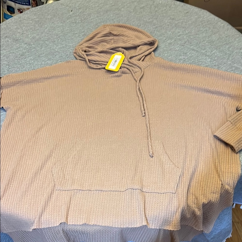 Tan Quarter-Zip Sweater with Ribbed Cuffs